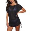 imageMoss Rose Womens Sexy Swimsuits Cover Up Cap Sleeve Backless Drawstring Bikini Bathing Suit SwimwearBlack