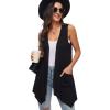 imageMoss Rose Womens Sleeveless Cardigan Vest Draped Open Front Cardigans Asymmetric HemBlack