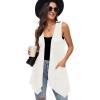 imageMoss Rose Womens Sleeveless Cardigan Vest Draped Open Front Cardigans Asymmetric HemCream