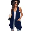 imageMoss Rose Womens Sleeveless Cardigan Vest Draped Open Front Cardigans Asymmetric HemNavy