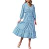 imageMoss Rose Womens Spring Summer Maxi Dresses V Neck 34 Sleeve Floral Flowy Swing Boho Long DressBlue