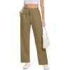 imageMoss Rose Womens Straight Leg Casual Sweatpants Elastic Waisted Workout Pants with PocketsKhaki