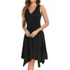 imageMoss Rose Womens Summer Casual Dress Fashion V Neck Sleeveless Midi Dresses with Asymmetrical HemBlack