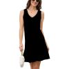 imageMoss Rose Womens Vintage Dress V Neck Sleeveless Sundresses Pleated Mermaid Midi DressBlack