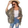 imageWomens Floral Print Puff Sleeve Kimono Cardigan Loose Short Cover Up Casual Blouse Tops