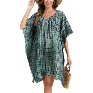 imageMoss Rose Beach Kaftan Dresses for Women V Neck Summer Swimsuit Cover up Beach Vacation ClothingBgreen