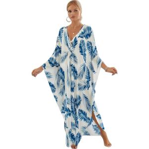 imageMoss Rose Caftan Coverup Dresses for Women V Neck Summer Swimsuit Kaftan Plus Size Maxi Beach Vacation ClothesAgreen Leaf
