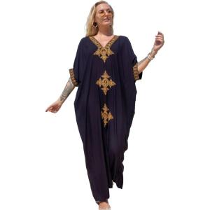 imageMoss Rose Caftan Coverup Dresses for Women V Neck Summer Swimsuit Kaftan Plus Size Maxi Beach Vacation ClothesBablack