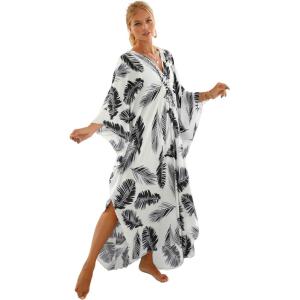imageMoss Rose Caftan Coverup Dresses for Women V Neck Summer Swimsuit Kaftan Plus Size Maxi Beach Vacation ClothesBblack Leaf