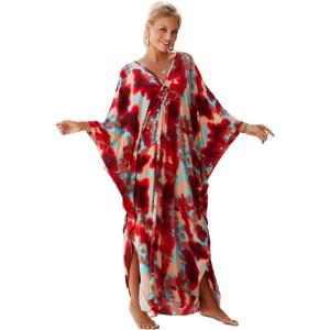 imageMoss Rose Caftan Coverup Dresses for Women V Neck Summer Swimsuit Kaftan Plus Size Maxi Beach Vacation ClothesBred