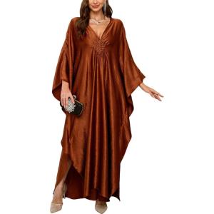 imageMoss Rose Caftan Coverup Dresses for Women V Neck Summer Swimsuit Kaftan Plus Size Maxi Beach Vacation ClothesCbrown