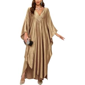 imageMoss Rose Caftan Coverup Dresses for Women V Neck Summer Swimsuit Kaftan Plus Size Maxi Beach Vacation ClothesCchampagne
