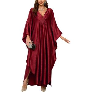 imageMoss Rose Caftan Coverup Dresses for Women V Neck Summer Swimsuit Kaftan Plus Size Maxi Beach Vacation ClothesCdark Red
