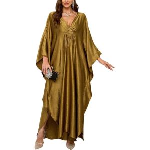 imageMoss Rose Caftan Coverup Dresses for Women V Neck Summer Swimsuit Kaftan Plus Size Maxi Beach Vacation ClothesCgold