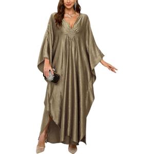 imageMoss Rose Caftan Coverup Dresses for Women V Neck Summer Swimsuit Kaftan Plus Size Maxi Beach Vacation ClothesCsilver Gray