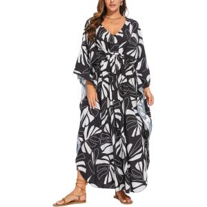 imageMoss Rose Kaftan Dresses for Women V Neck Summer Swimsuit Cover up Caftan Maxi Beach DressesAblack White