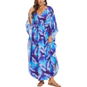 imageMoss Rose Kaftan Dresses for Women V Neck Summer Swimsuit Cover up Caftan Maxi Beach DressesAblue