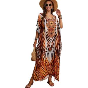 imageMoss Rose Kaftan Dresses for Women V Neck Summer Swimsuit Cover up Caftan Maxi Beach DressesAcolorful 10