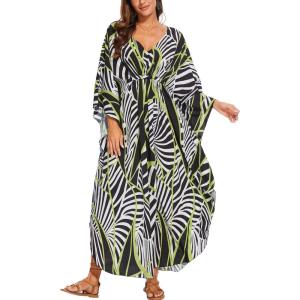 imageMoss Rose Kaftan Dresses for Women V Neck Summer Swimsuit Cover up Caftan Maxi Beach DressesAmulticolor