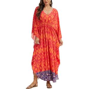 imageMoss Rose Kaftan Dresses for Women V Neck Summer Swimsuit Cover up Caftan Maxi Beach DressesAorange