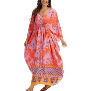 imageMoss Rose Kaftan Dresses for Women V Neck Summer Swimsuit Cover up Caftan Maxi Beach DressesAred Purple