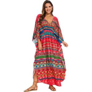 imageMoss Rose Kaftan Dresses for Women V Neck Summer Swimsuit Cover up Caftan Maxi Beach DressesBred Print