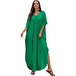 imageMoss Rose Kaftan Dresses for Women V Neck Summer Swimsuit Cover up Caftan Maxi Beach DressesCdark Green