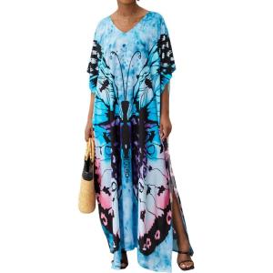 imageMoss Rose Kaftan Dresses for Women V Neck Summer Swimsuit Cover up Caftan Maxi Beach DressesE Colorful 1