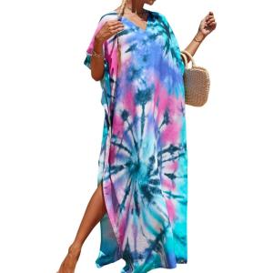 imageMoss Rose Kaftan Dresses for Women V Neck Summer Swimsuit Cover up Caftan Maxi Beach DressesE Colorful 7