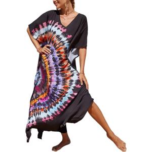 imageMoss Rose Kaftan Dresses for Women V Neck Summer Swimsuit Cover up Caftan Maxi Beach DressesE Colorful 8