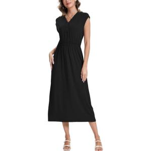 imageMoss Rose Women Spring Summer Maxi Dresses VNeck Sleeveless Casual Long Formal DressBlack