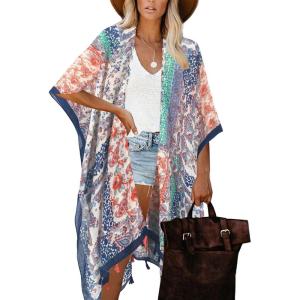 imageMoss Rose Women Summer Bikini Kimono Bathing Suit Cover Ups for SwimwearAa Multi Flower