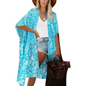 imageMoss Rose Women Summer Bikini Kimono Bathing Suit Cover Ups for SwimwearAqua