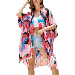 imageMoss Rose Women Summer Bikini Kimono Bathing Suit Cover Ups for SwimwearB Colorful Red 2