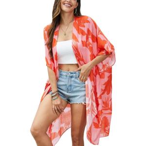 imageMoss Rose Women Summer Bikini Kimono Bathing Suit Cover Ups for SwimwearB Colorful Red 4