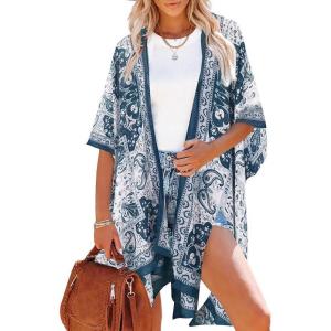 imageMoss Rose Women Summer Bikini Kimono Bathing Suit Cover Ups for SwimwearB Green Paisley