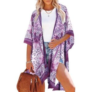 imageMoss Rose Women Summer Bikini Kimono Bathing Suit Cover Ups for SwimwearB Purple Paisley