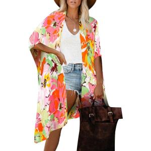 imageMoss Rose Women Summer Bikini Kimono Bathing Suit Cover Ups for SwimwearB Red Floral