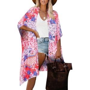 imageMoss Rose Women Summer Bikini Kimono Bathing Suit Cover Ups for SwimwearB Red Print