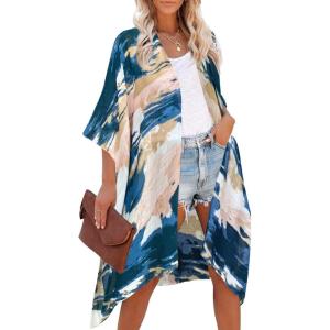 imageMoss Rose Women Summer Bikini Kimono Bathing Suit Cover Ups for SwimwearBlue Print