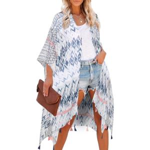 imageMoss Rose Women Summer Bikini Kimono Bathing Suit Cover Ups for SwimwearBlue and Pink