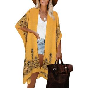 imageMoss Rose Women Summer Bikini Kimono Bathing Suit Cover Ups for SwimwearC Yellow Floral