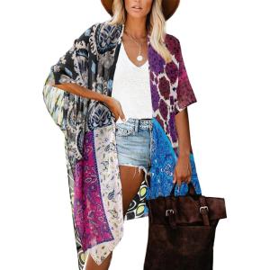 imageMoss Rose Women Summer Bikini Kimono Bathing Suit Cover Ups for SwimwearD Purple Blue