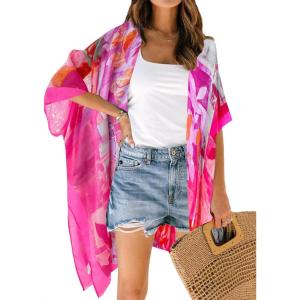 imageMoss Rose Women Summer Bikini Kimono Bathing Suit Cover Ups for SwimwearD Purple Pink