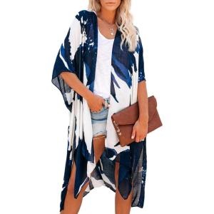 imageMoss Rose Women Summer Bikini Kimono Bathing Suit Cover Ups for SwimwearF Blue and White