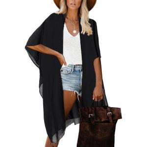 imageMoss Rose Women Summer Bikini Kimono Bathing Suit Cover Ups for SwimwearSolid Black 2