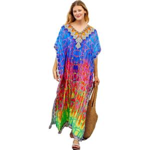 imageMoss Rose Women Summer Caftan Coverups Dress Kimono Beach Vacation Wear V Neck Print Maxi Boho DressZ Colorful 4