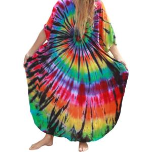 imageMoss Rose Women Summer Caftan Coverups Dress Kimono Beach Vacation Wear V Neck Print Maxi Boho DressZcolorful