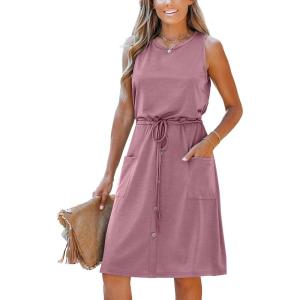 imageMoss Rose Women Summer Dresses Sleeveless Casual Loose Swing Midi Dress with PocketsPurple