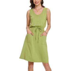 imageMoss Rose Women Summer Dresses Sleeveless Casual Loose Swing Midi Dress with PocketsZgreen